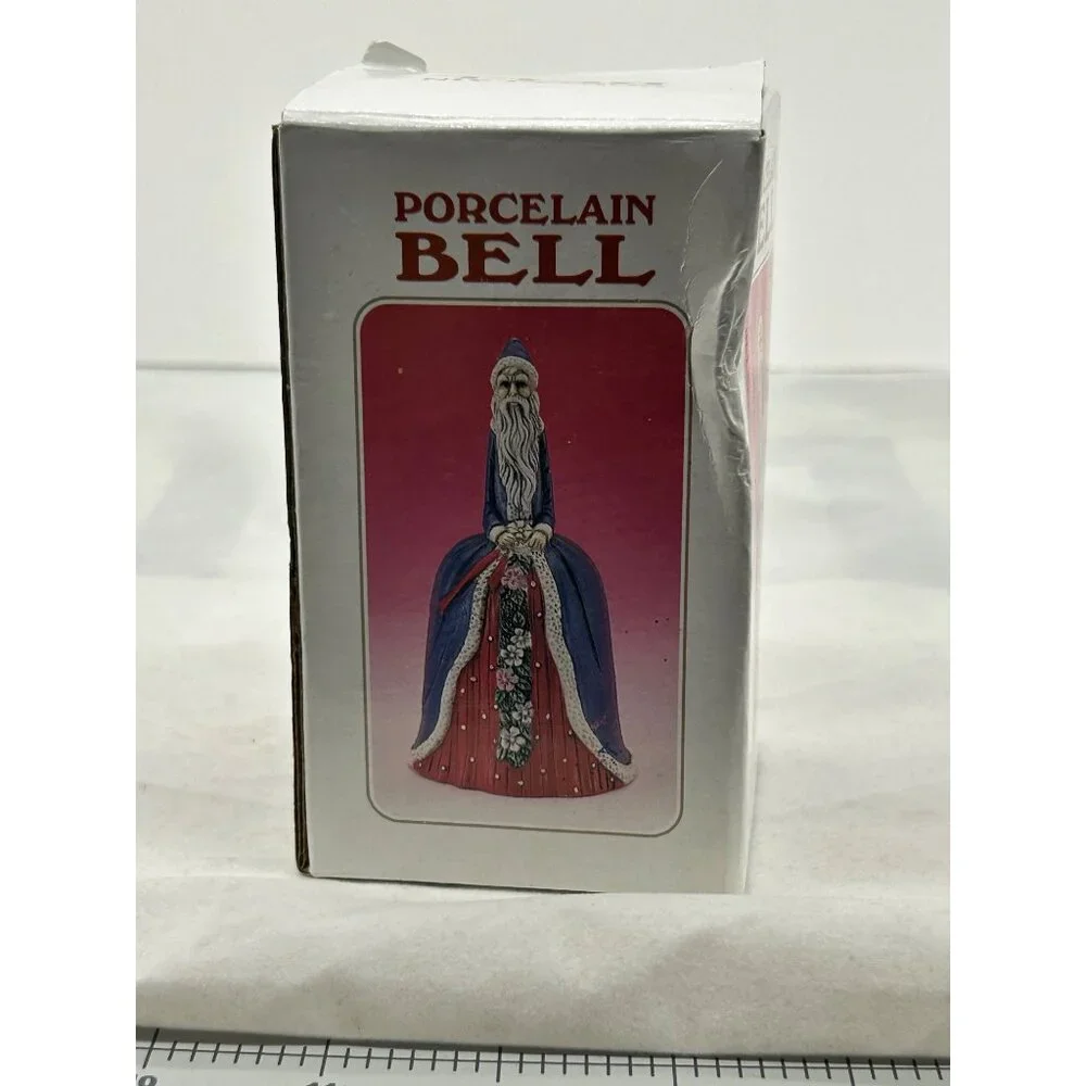 Vintage Victorian Santa Bell Porcelain Blue Red Floral‎ Christmas Collectible